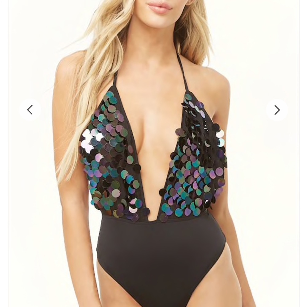 Plunging sequin bodysuit